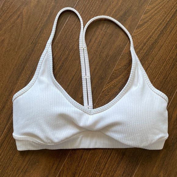 Alo XS Ribbed Blissful Bra in Ivory - Picture 6 of 7